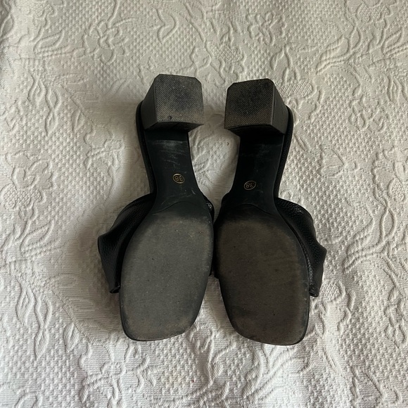 Black Faux Leather Women's Slide Sandals - Picture 4 of 6